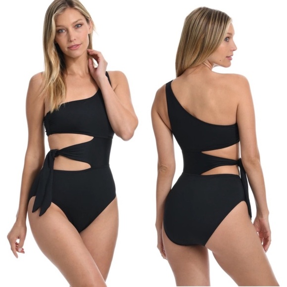La Blanca Other - NWT La Blanca Black Tummy Control Black Cut Out One Shoulder Swimsuit Size 10